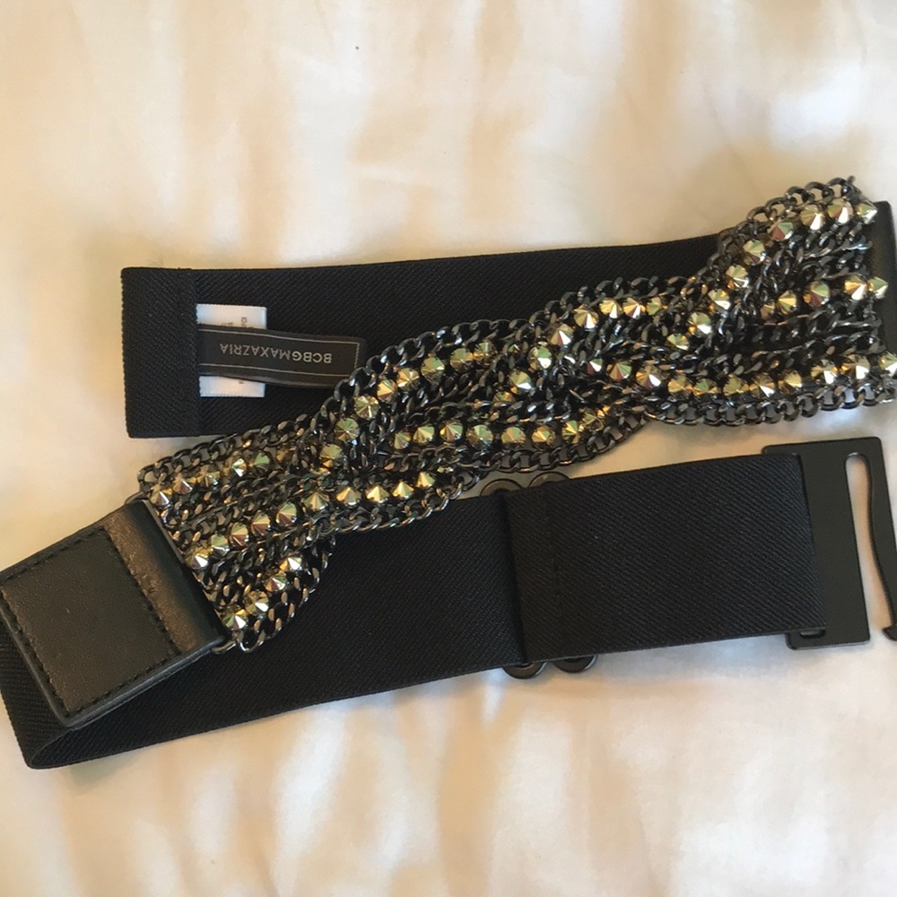 BCBG elastic belt with leather and stud details